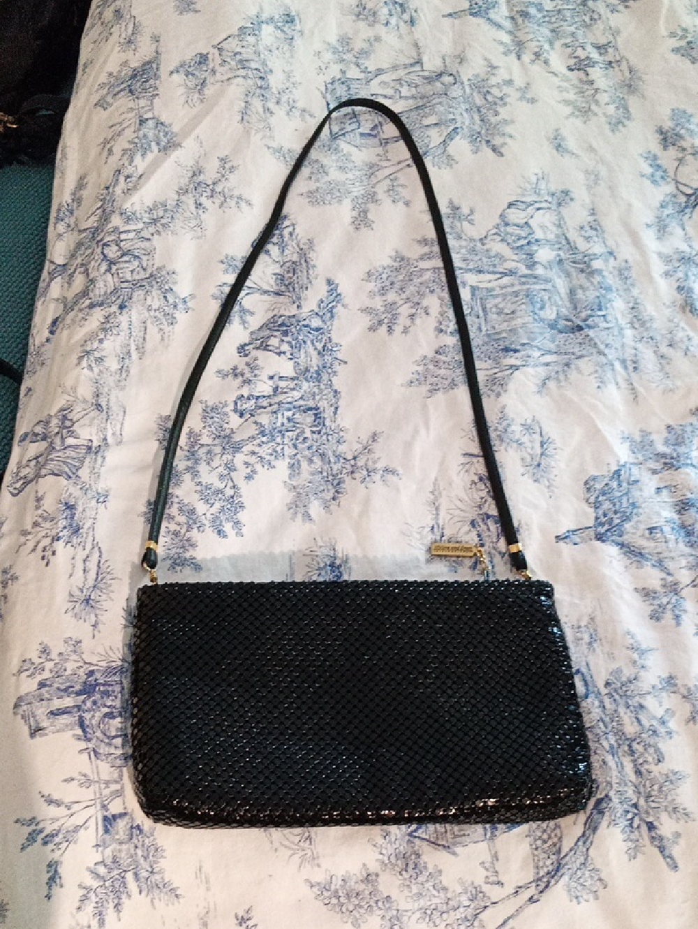Vintage Whiting And Davis Int. Black Metal Beads Shoulder Clutch with Slim Strap